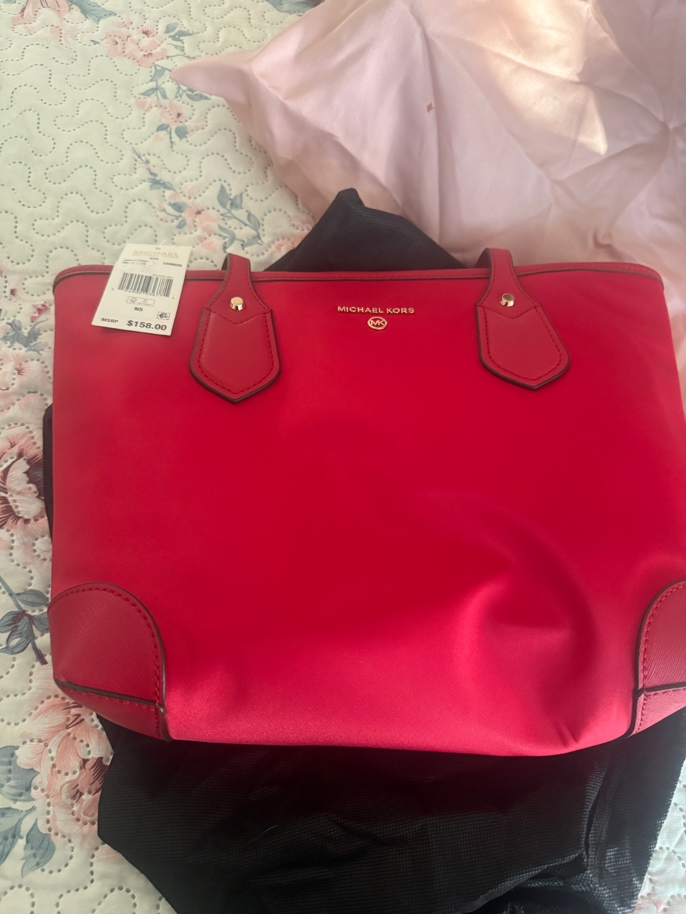 Michael Kors Red Saffiano Tote with Gold Accents